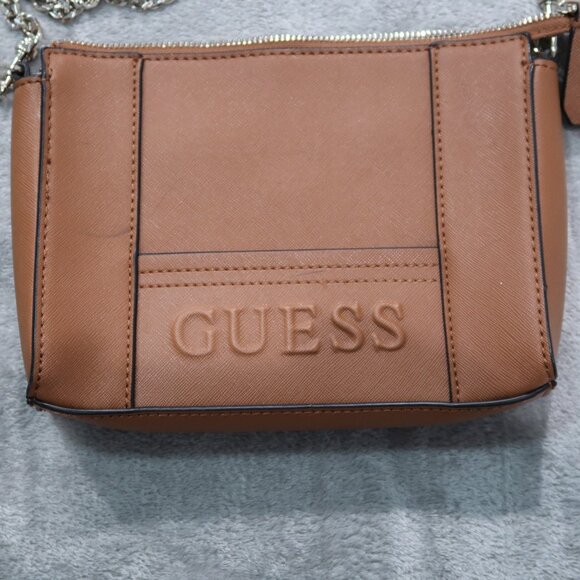 Guess Crossbody Bag Brown Faux Leather Purse with Removable Chain Strap Clutch - Picture 3 of 14